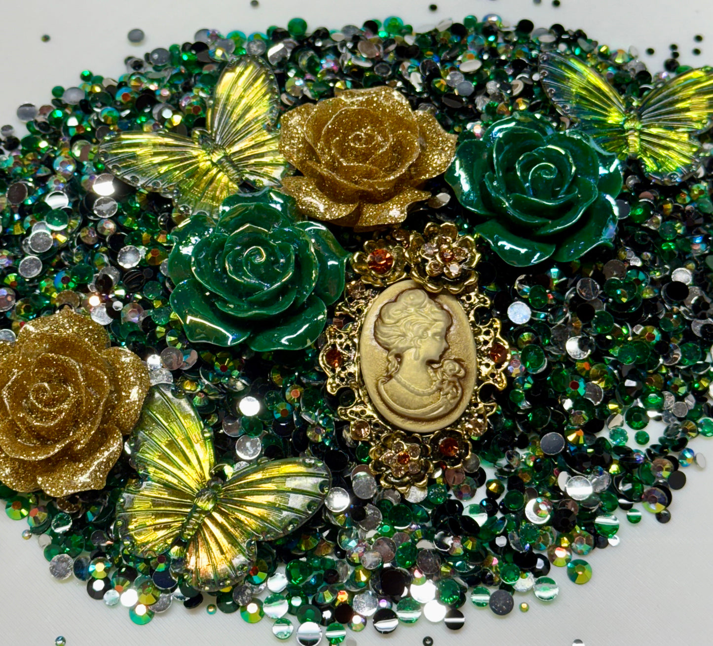 Emerald Elegance Rhinestone and Embellishment Mix