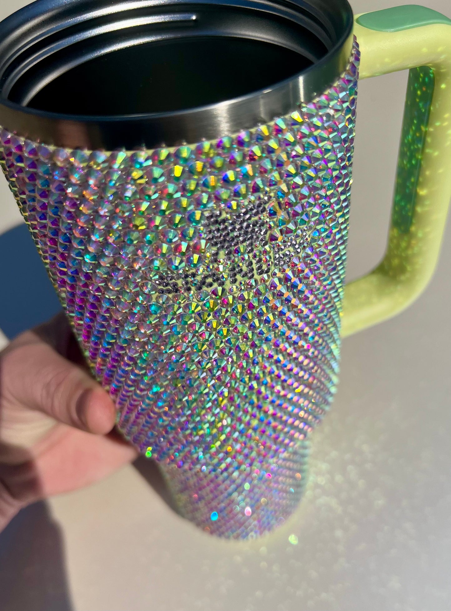Ready to ship 40 oz Stanley Rhinestone Drinking Tumbler - Aurora Green