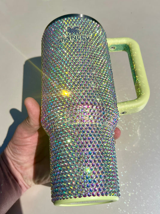 Ready to ship 40 oz Stanley Rhinestone Drinking Tumbler - Aurora Green