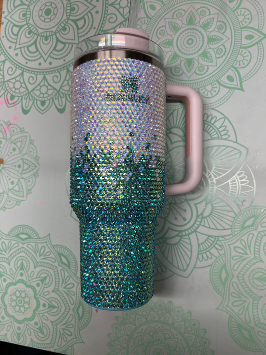 Ready to ship 40 oz Stanley Rhinestone Drinking Tumbler - Aquamarine Ombre